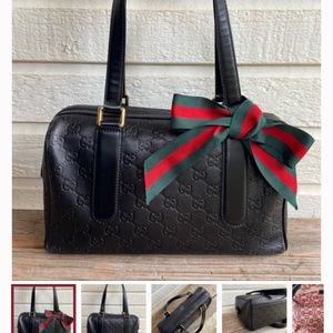GUCCI Monogram Guccissima Boston Bag Black Leather
